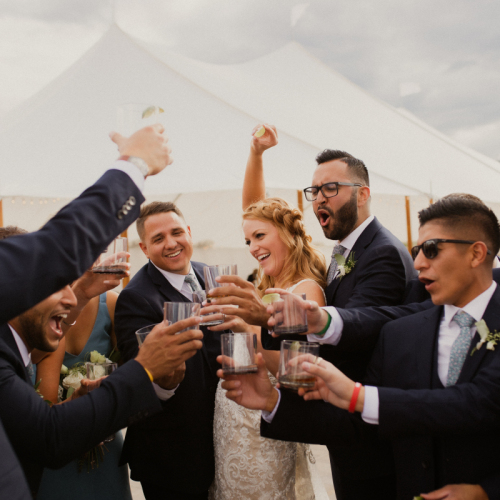 Country Club Wedding | Bridal party celebrates at The Club at ArrowCreek
